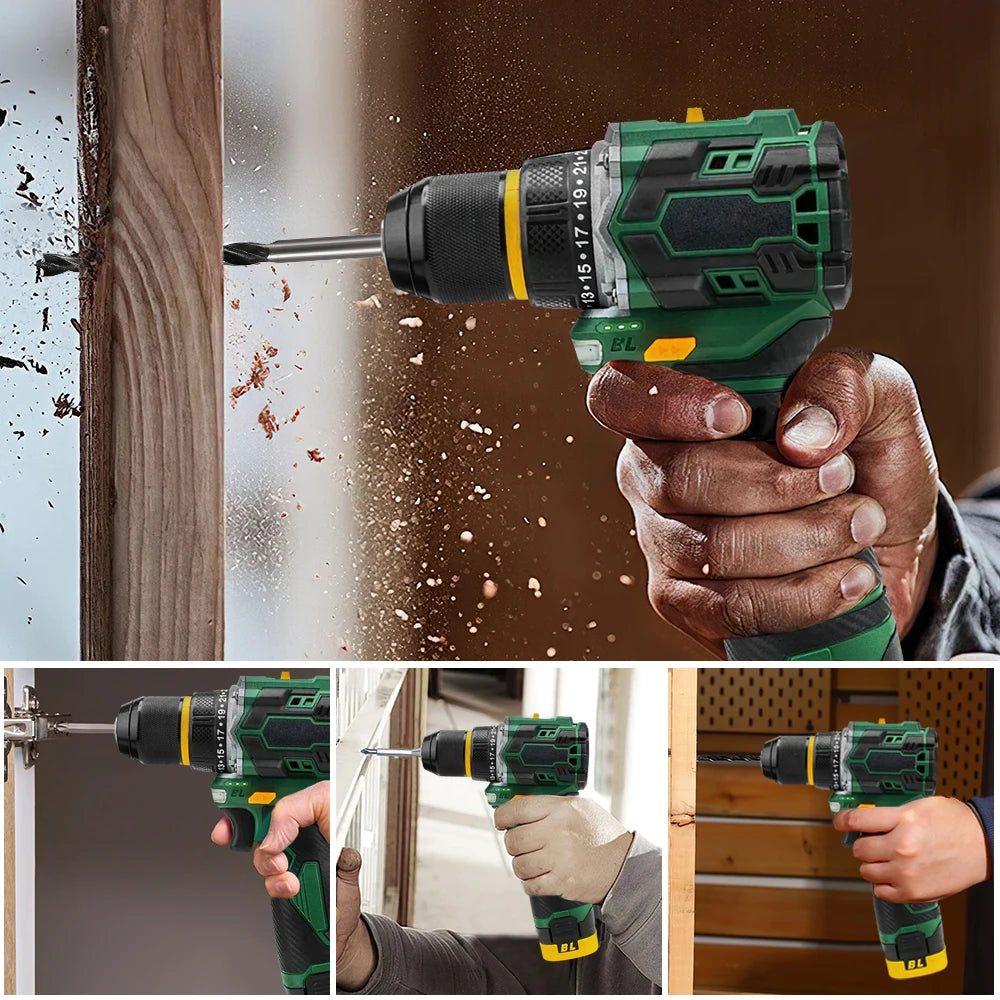 55N.M Torque Brushless Electric Impact Drill 10MM Metal Ratchet Chuck 23+1 Cordless Drill Electric Screwdriver DIY Power Tools