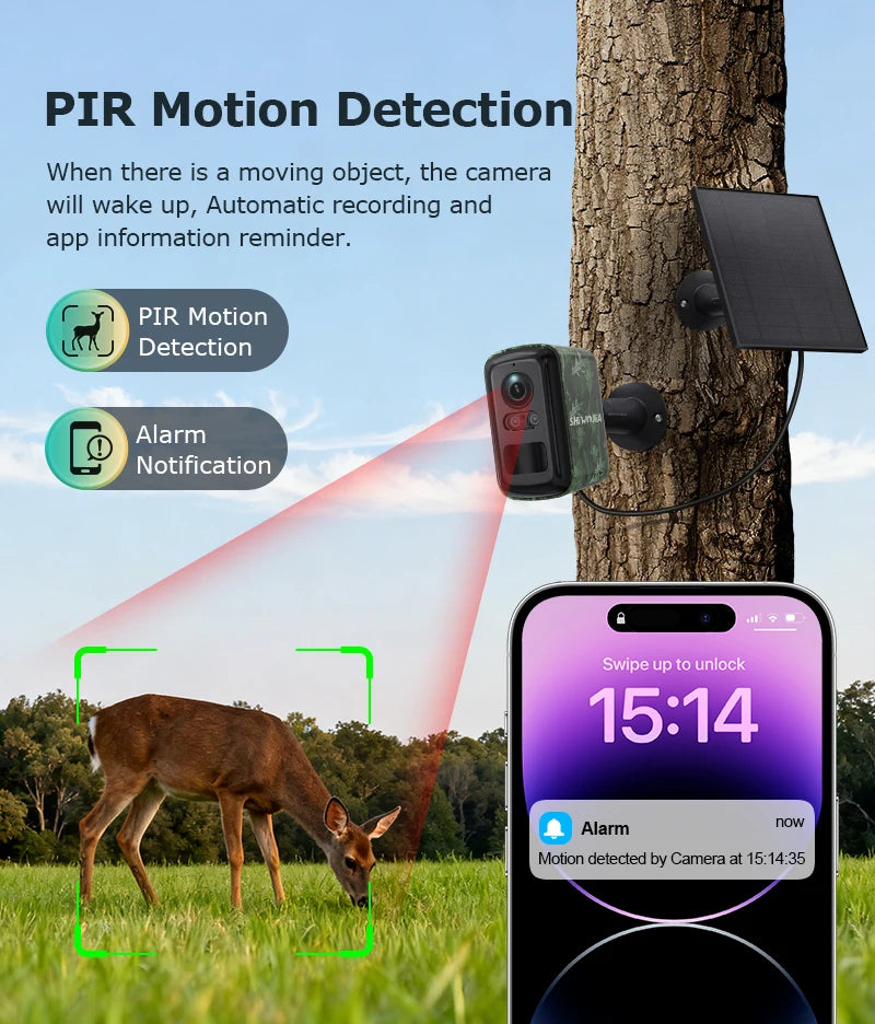 SHIWOJIj Mini Solar Security Camera, 4G WiFi Dual Network, AI Detection, IP66 Waterproof, Wireless Smart Home Indoor Outdoor Cam
