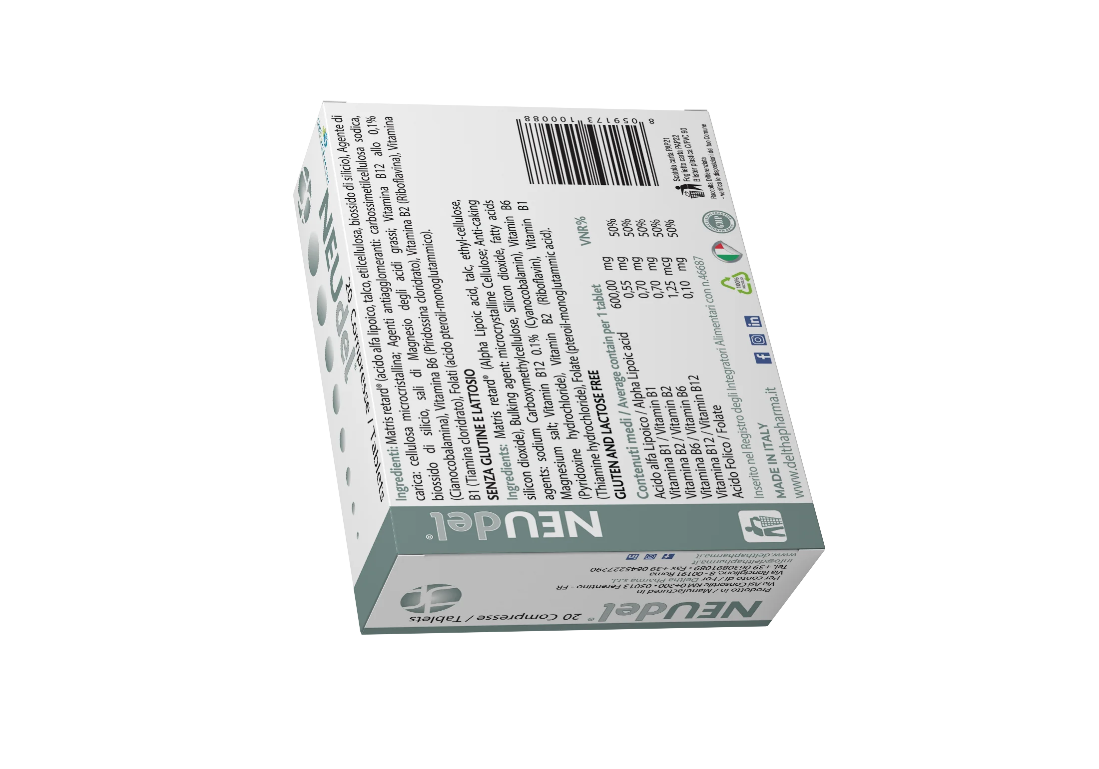 Deltha Pharma NEUdel 20 dietary supplement tablets with Alpha Lipoic Acid and B Vitamins by Tidesmit.