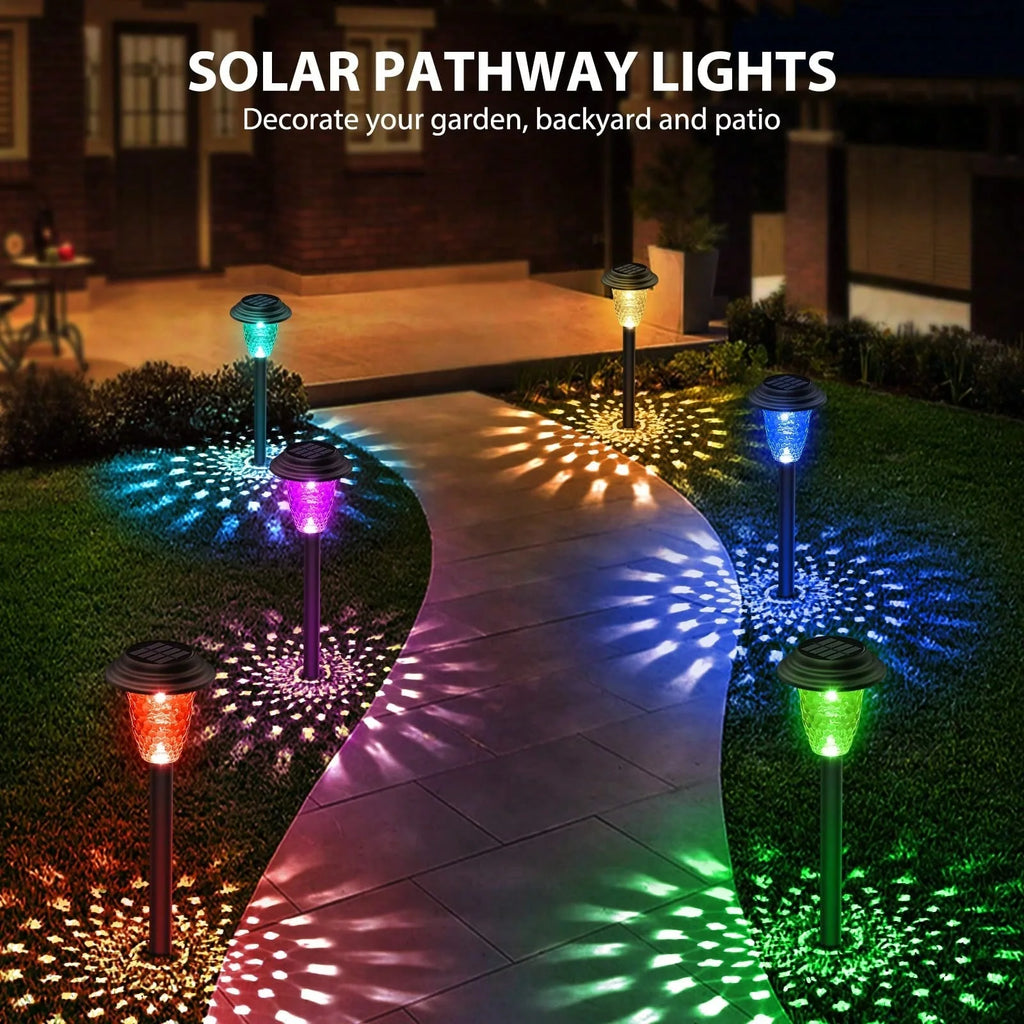 Solar Pathway Lights Bright RGB Color Changing/Warm White Outdoor Waterproof Garden Lamp Powered Landscape Path Lights for Yard