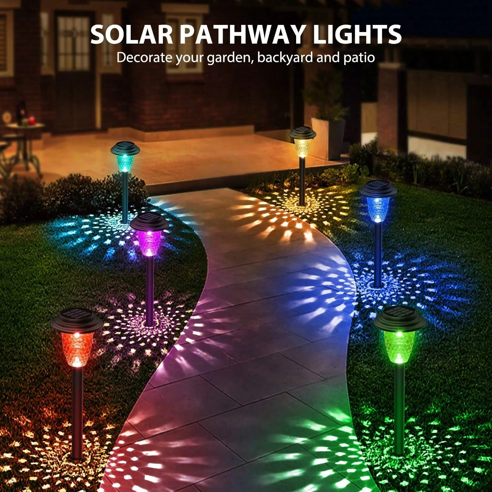 Solar Pathway Lights Bright RGB Color Changing/Warm White Outdoor Waterproof Garden Lamp Powered Landscape Path Lights for Yard