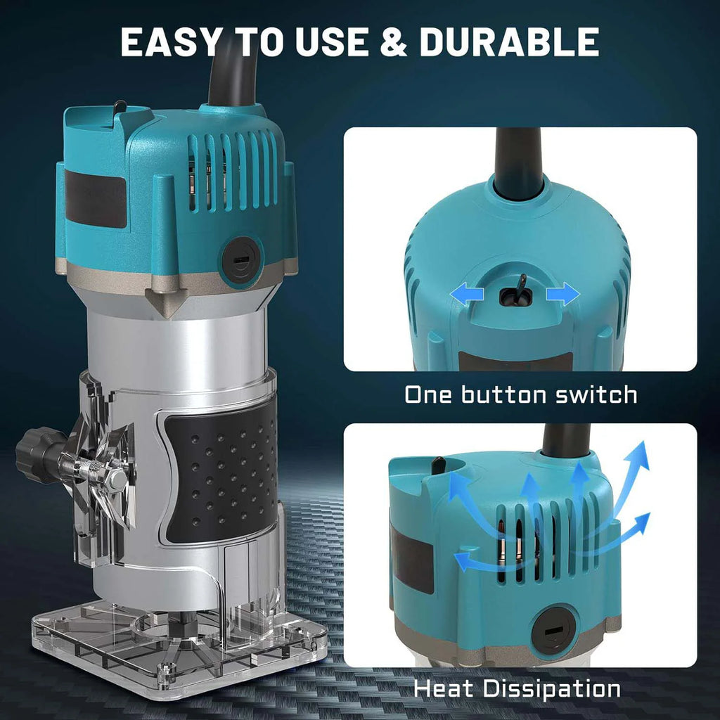 30000RPM High-Power Woodworking Router Electric Trimmer Carving Machine Wood Trimmer Suitable for Wood Carving and Cutting Tools