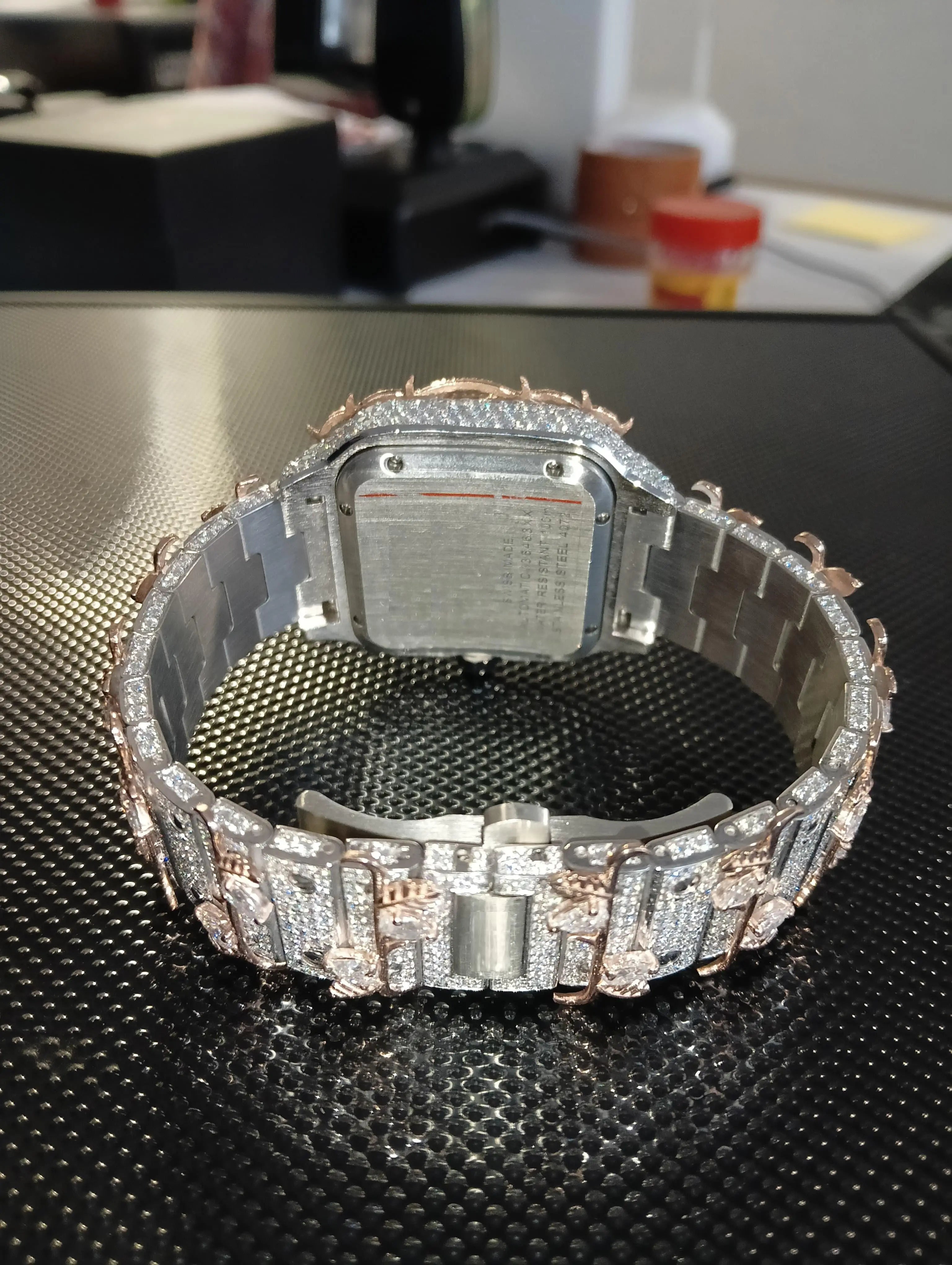 Luxury Men's Mechanical Watches Square Silver Gold Diamond Iced Finish Waterproof Stainless Steel Band Moissanite Quartz Quartz