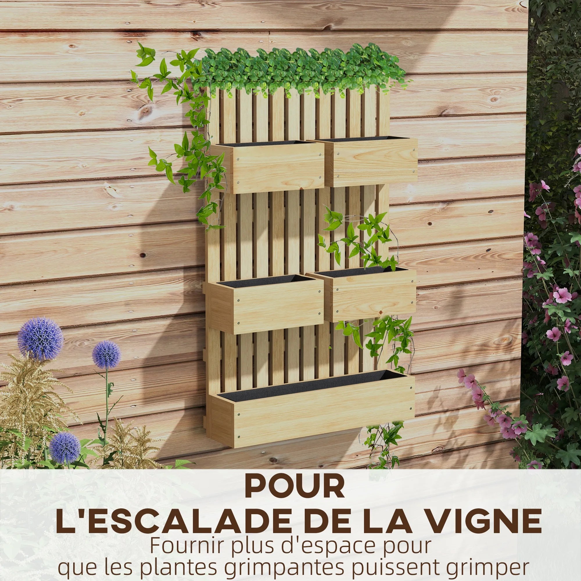 Solid Wood Wall Mounted Planter Furniture With Trellis 5 Removable Plant Boxes Vertical Jardiniere For Garden Balcony Herb Flower Growing