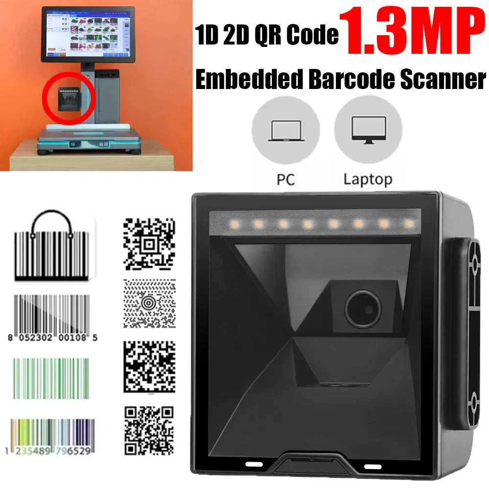 Leshine Embedded Barcode Scanner 1D 2D QR Code 1.3MP HD Camera Wired USB Barcode Reader for supermarkets for Android Windows