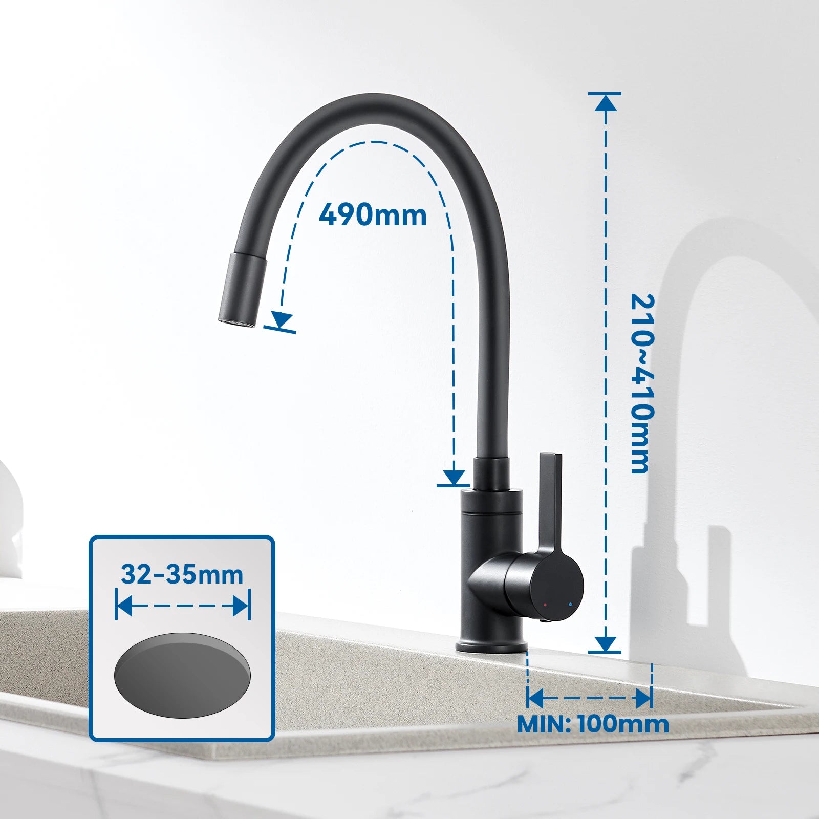 Kitchen Tap Black, Universal Flexible Kitchen Faucet 360 Swivel, Water Saving Hot Cold Mixer Zinc Alloy, Single Handle with Aerator, Sink Mixer Tap for Home Modern Design Replacement