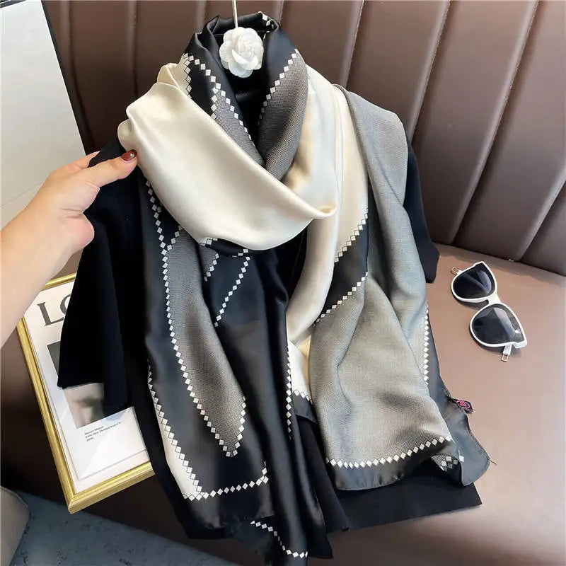 Manufacture Wholesale Custom Design Scarves Stoles Ladies Chiffon Hijabs Luxury Designer Brand Printed Polyester Silk Scarf