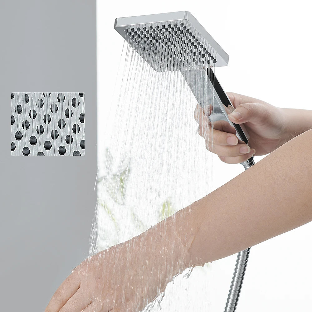 Auralum Thermostatic Shower Column, Stainless Steel with Brass Faucet, 12 inch Large Head Shower, 0.8-1.24 m, Shower System, Chrome, Square