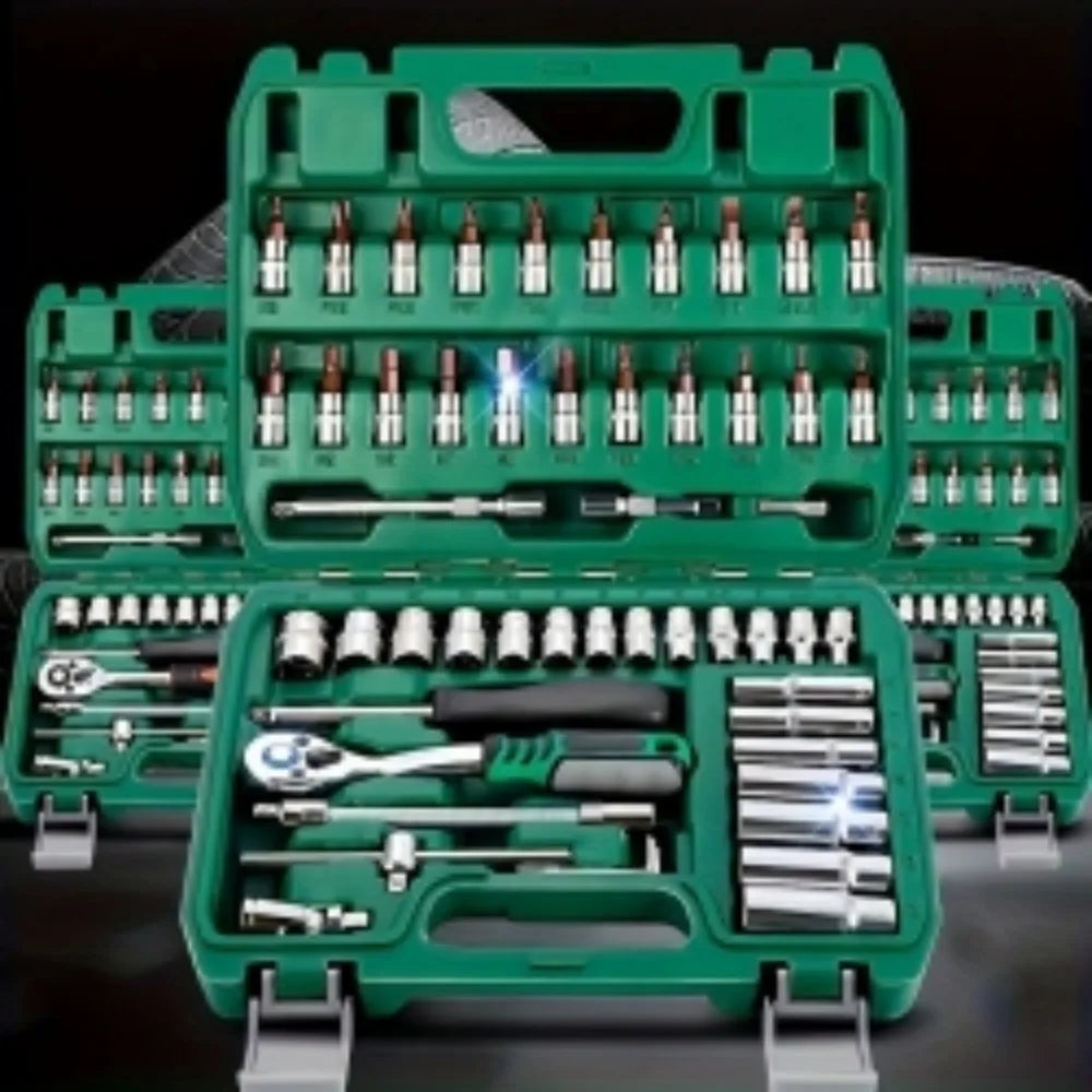 46-Piece 1/4" Ratchet and Socket Tool Set for Automotive Repair