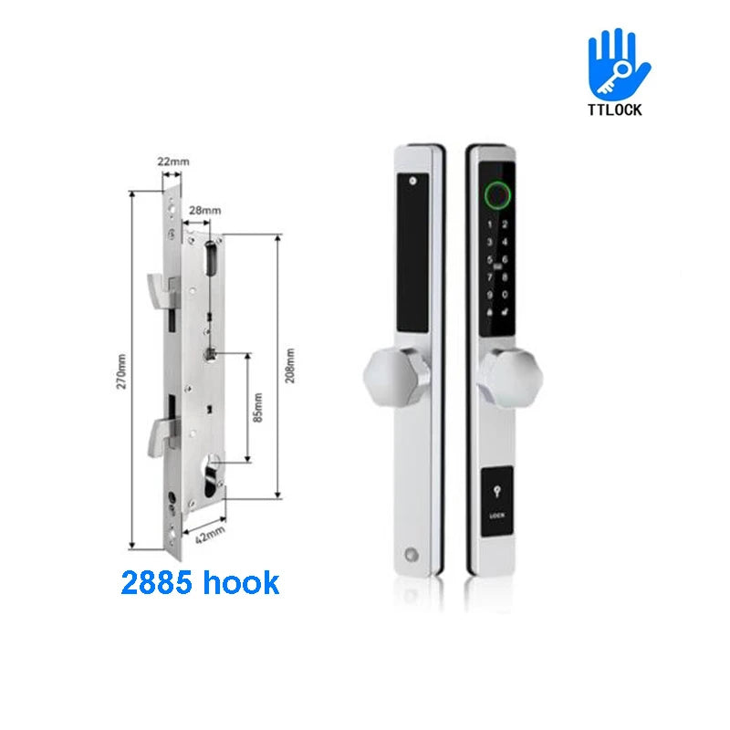3CM Width Waterproof Aluminum Door Lock Bluetooth Fingerprint Digital Code TTLock Smart Sliding Door Lock 2885 3585 4585 Mortise
