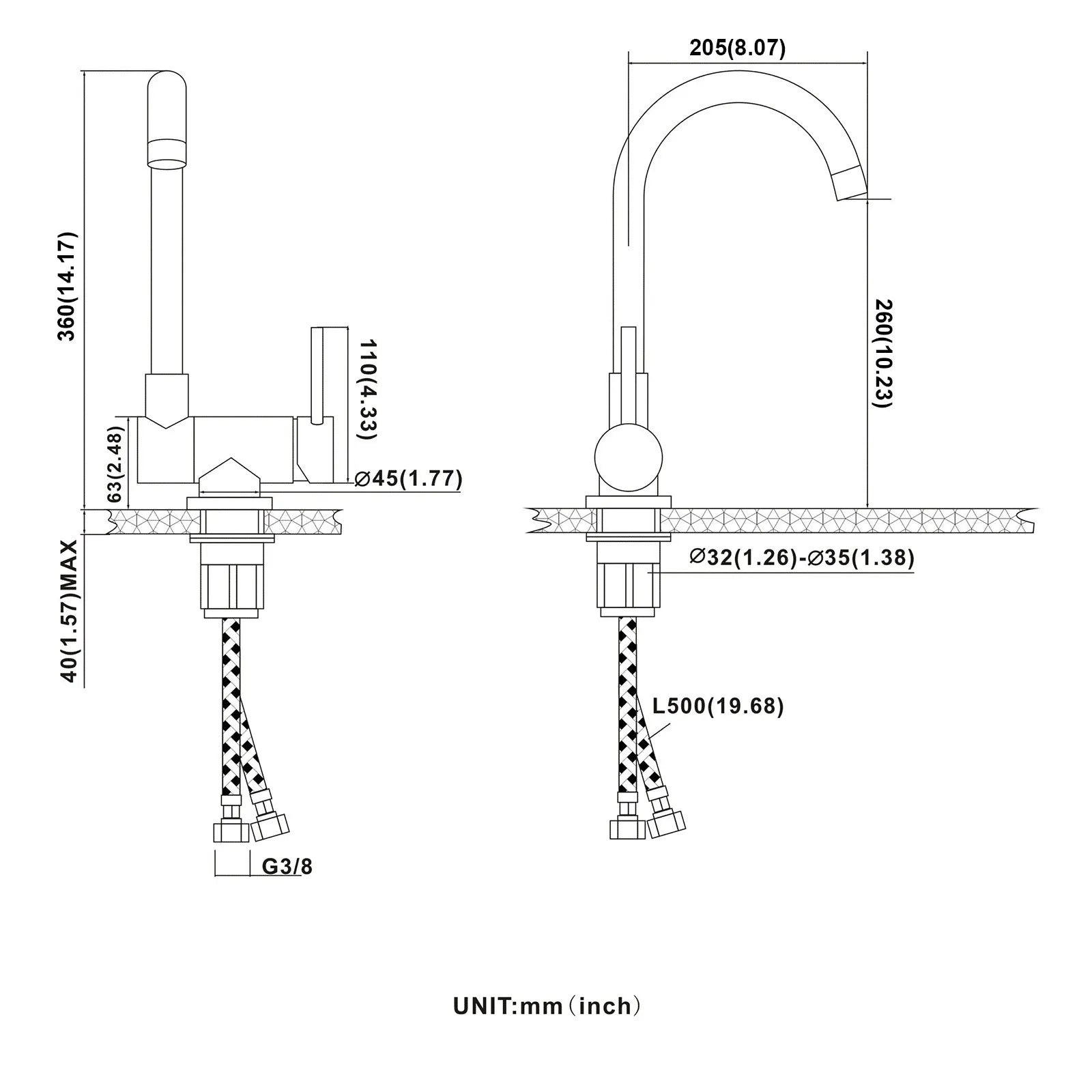 Black Folding Kitchen Mixer, Foldable Kitchen Faucet Against Window in 304 Stainless Steel, 360° Swivel Kitchen Faucet