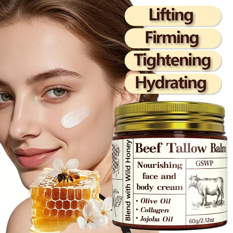 GSWP Beef Tallow Moisturising Cream, containing honey and collagen, provides deep hydration. Gentle and non-irritating.60g/120g