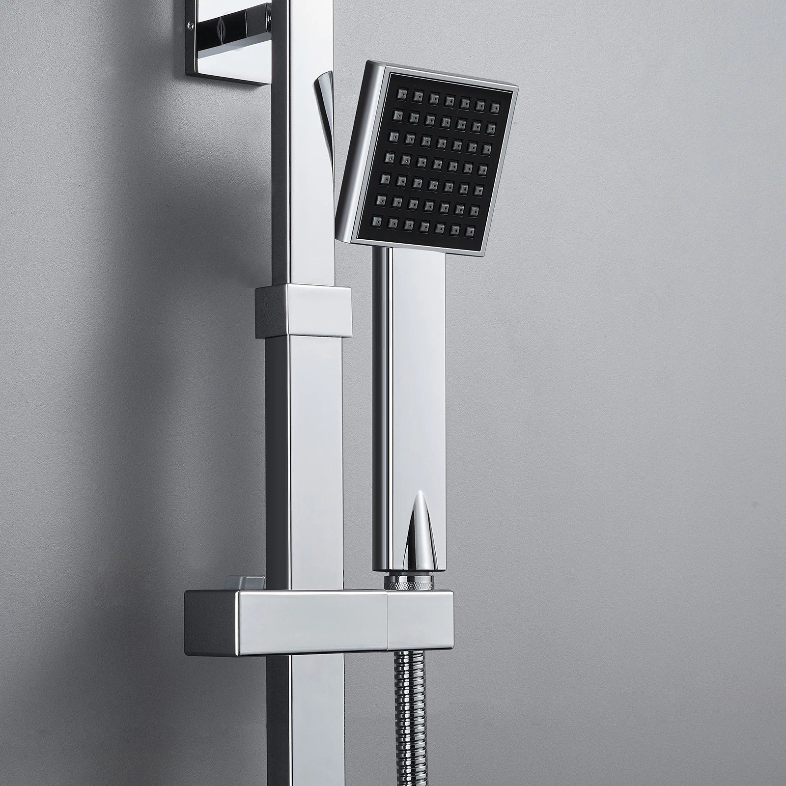 Shower column with thermostatic mixer tap, stainless steel square column, height 85-cm, geometric Minimalist style