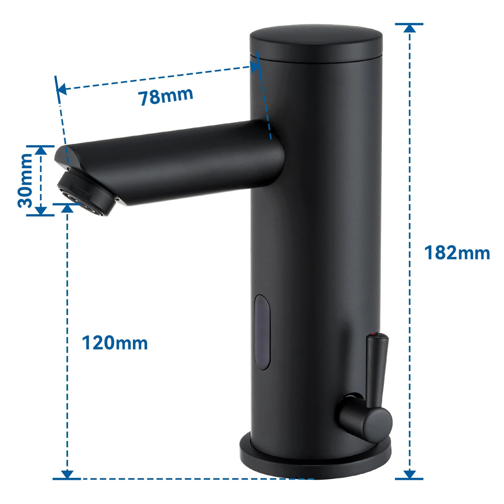 Sensor Basin Faucet Matte Black, Touchless Bathroom Sink Tap, Automatic Infrared Washbasin Mixer, Solid Brass, Battery Operated, with Check Valve, 50cm Hose, Modern Design, G3/8 Standard
