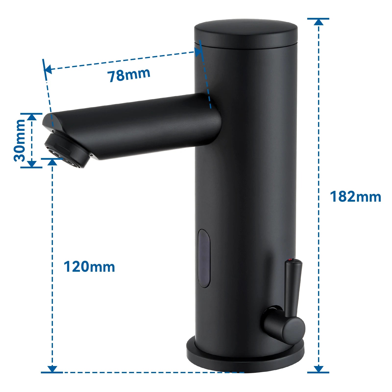 Sensor Basin Faucet Matte Black, Touchless Bathroom Sink Tap, Automatic Infrared Washbasin Mixer, Solid Brass, Battery Operated, with Check Valve, 50cm Hose, Modern Design, G3/8 Standard