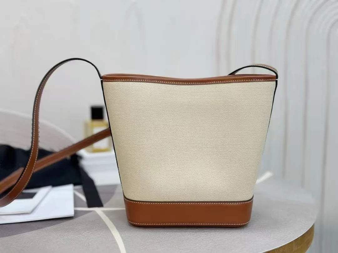 Classic Fashion Large Women's Canvas Bucket Bag Must Have with Adjustable Long Strap for Crossbody Shoulder Tote