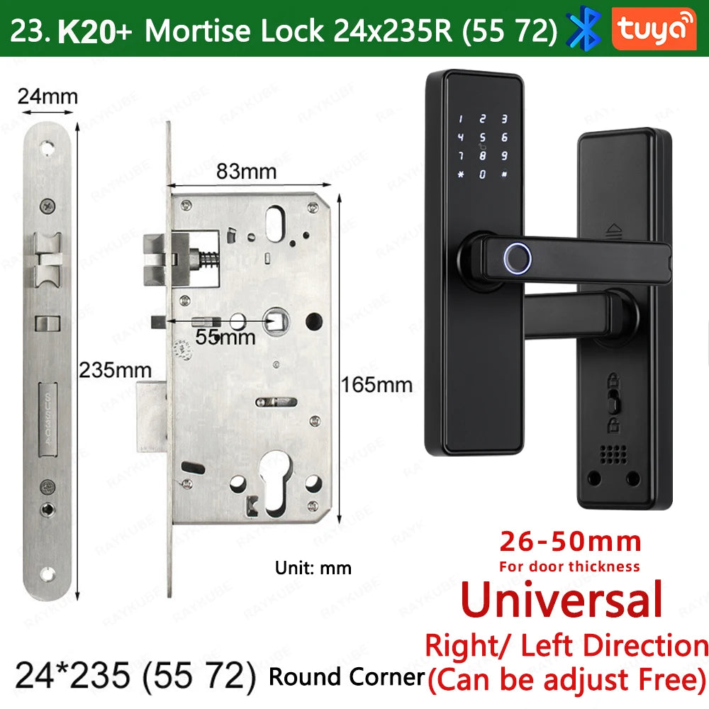 RAYKUBE K20 9-language Biometric Fingerprint Door Lock Electronic Door Lock with  Tuya APP/IC Card/Password/ Key Unlock