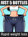 Cartoon illustration of a person wearing oversized navy athletic pants, representing weight loss results.