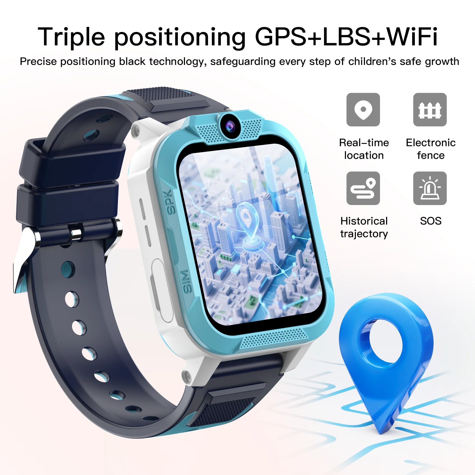 Blackview Z40 Pro Kids Smartwatch 1.83-inch TFT Screen GPS/SOS SIM 4G Smart Watch with Flashlight IP68 Waterproof Multi-wearing