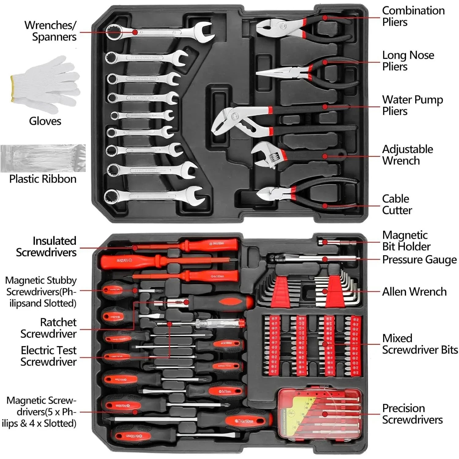 799-Piece Mechanical Tool Set in Rolling Toolbox, Socket Wrench Set with Hammer, Pliers, Screwdrivers for Home & Auto Repair