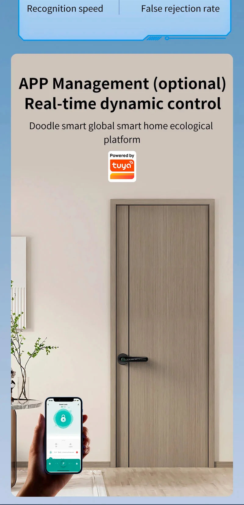 KERUI Fingerprint Door Lock  Works with Tuya Smart Electronic Door Lock with Fingerprint/Password/Key/Tuya APP/Card Unlock