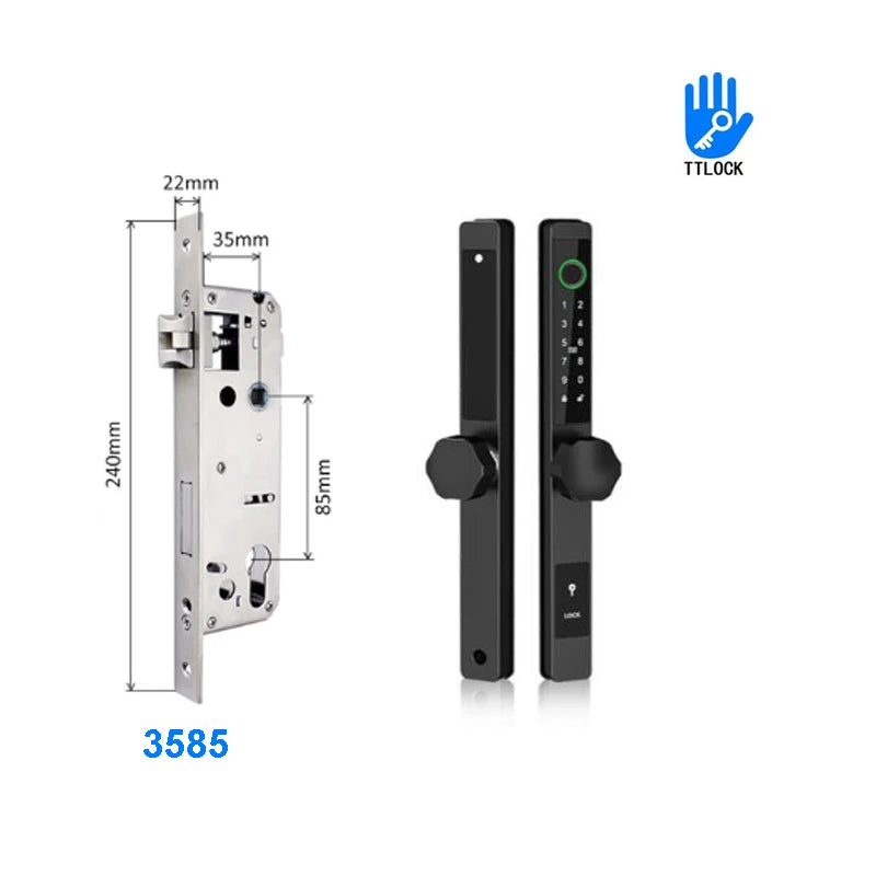 3CM Width Waterproof Aluminum Door Lock Bluetooth Fingerprint Digital Code TTLock Smart Sliding Door Lock 2885 3585 4585 Mortise