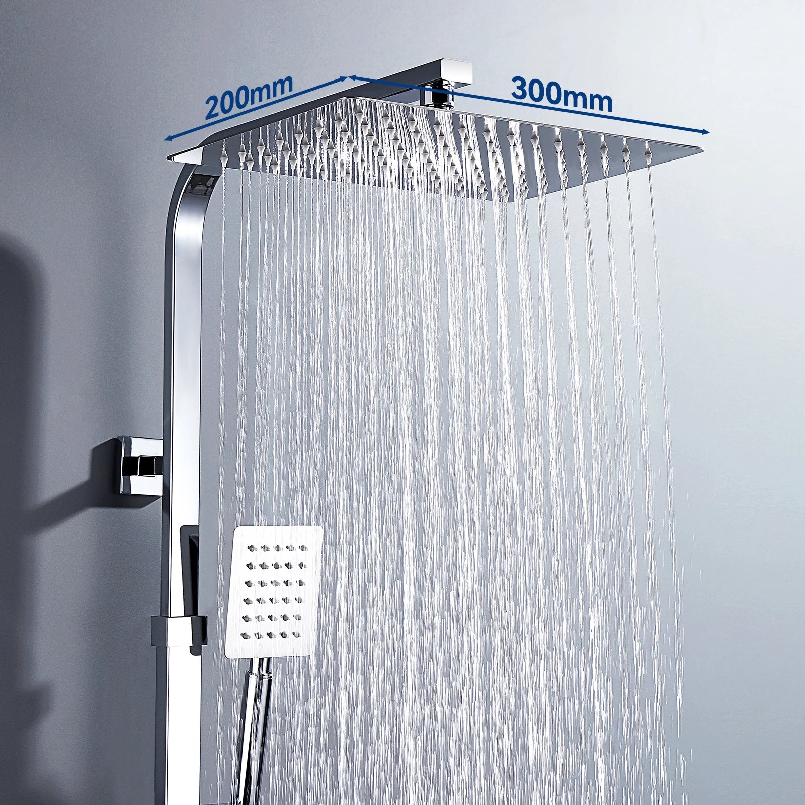 Shower Column with Thermostatic faucet, Wall-mounted Shower System, 30 × 20 cm Rain shower head, suitable for bathtubs