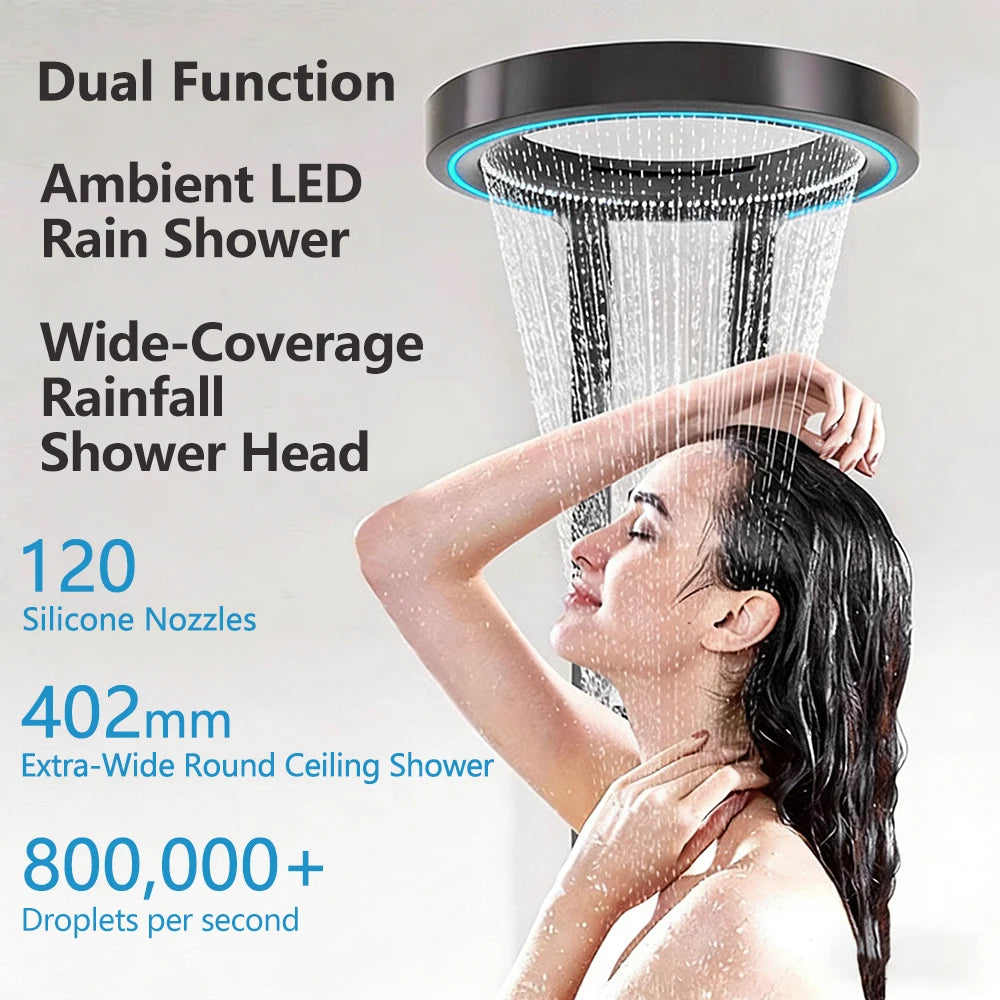 Bathroom Light Shower Faucet Panel LED Digital Display Shower Faucet Set Shower Screen Waterfall Wall Mounted Shower System Set