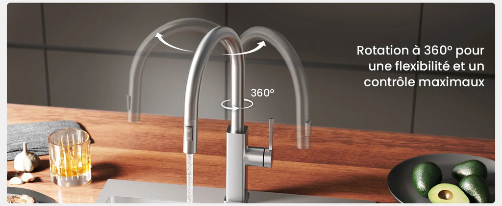 Kitchen Faucet Brushed, Screen Pull-Out Water Tap Kitchen 360 °   Rotatable, 2 Types of Spray Modes Cold Hot Water Stainless Steel 304, G3/8 Dvgw Single Handle Mixer, Sink Faucet Easy Installation