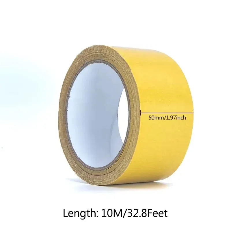 Yellow double-sided carpet tape roll, 50mm width, 10m length