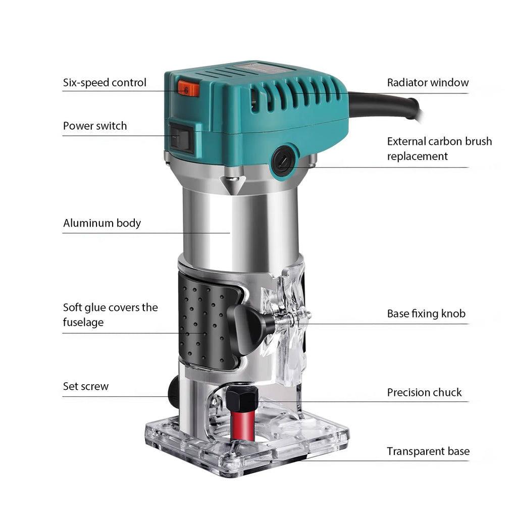 2000W Electric Trimmer Wood Milling Trimming Engraving Slotting Machine Versatile Woodworking Router Power Tool with Milling Cut