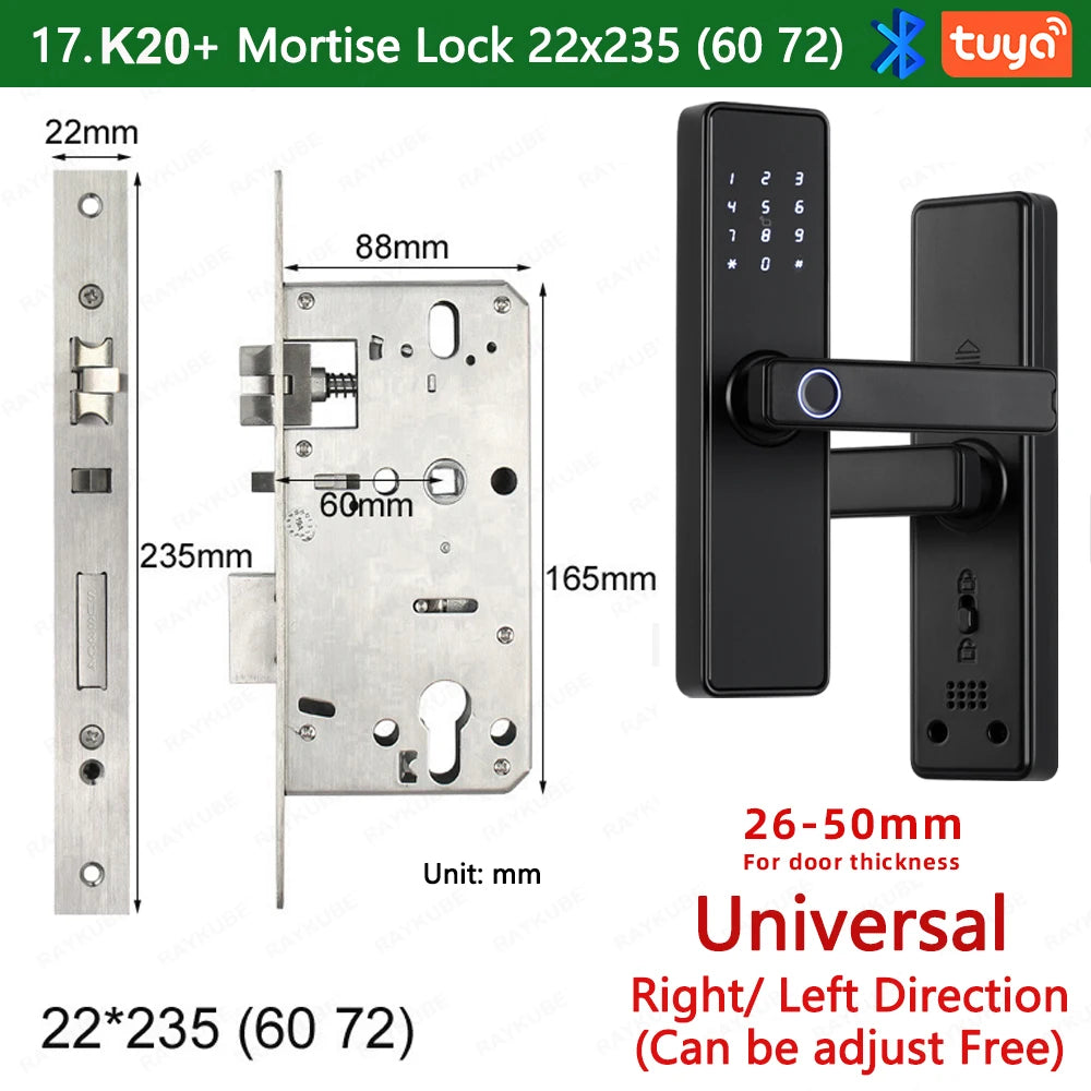 RAYKUBE K20 9-language Biometric Fingerprint Door Lock Electronic Door Lock with  Tuya APP/IC Card/Password/ Key Unlock