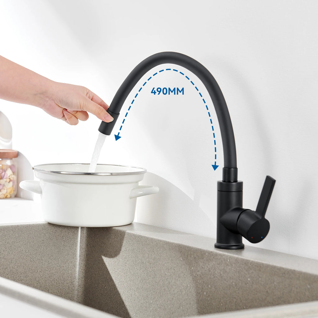 Kitchen Tap Black, Universal Flexible Kitchen Faucet 360 Swivel, Water Saving Hot Cold Mixer Zinc Alloy, Single Handle with Aerator, Sink Mixer Tap for Home Modern Design Replacement