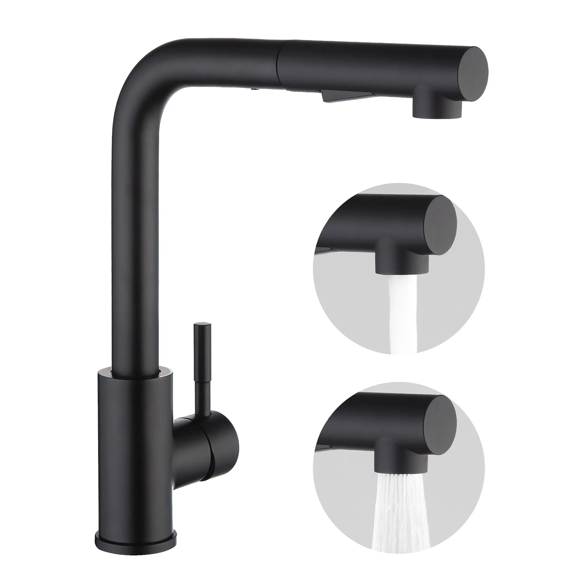 Black Kitchen Faucet with Shower, Kitchen Mixer with Pull-Out Sprayer, 304 Stainless Steel Kitchen Tap, 2-Jet 360° Rotating Sink Faucet