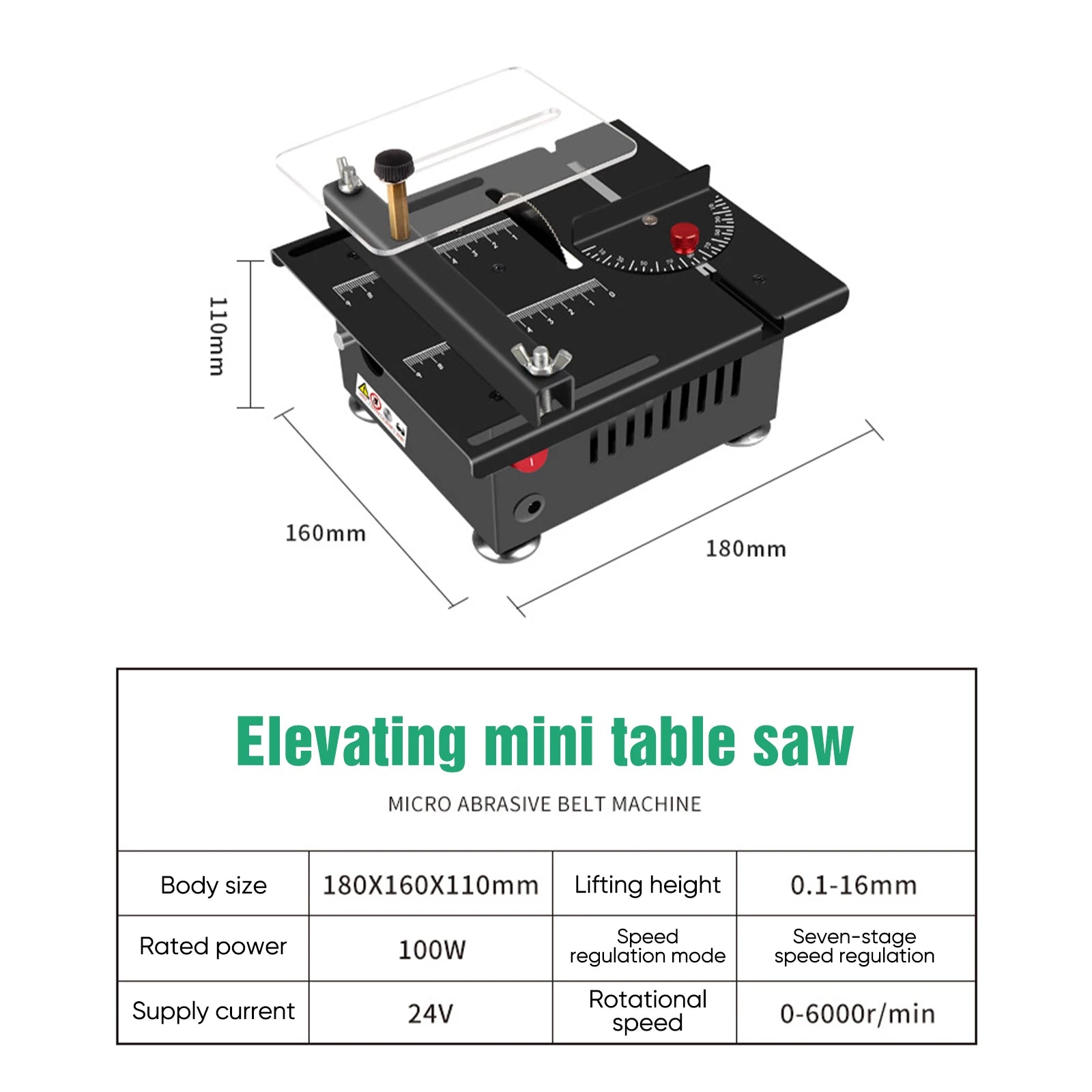 100W Mini Table Saw 5000RPM Small Woodworking Electric Bench Saw Handmade DIY Hobby Model Crafts Cutting Machine 16mm Blade Tool