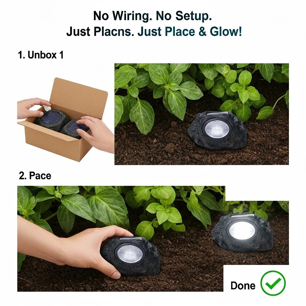 2 Pack Solar Rock Lights Outdoor Garden Landscape Stone Lights Bright White LED Solar Powered Decor