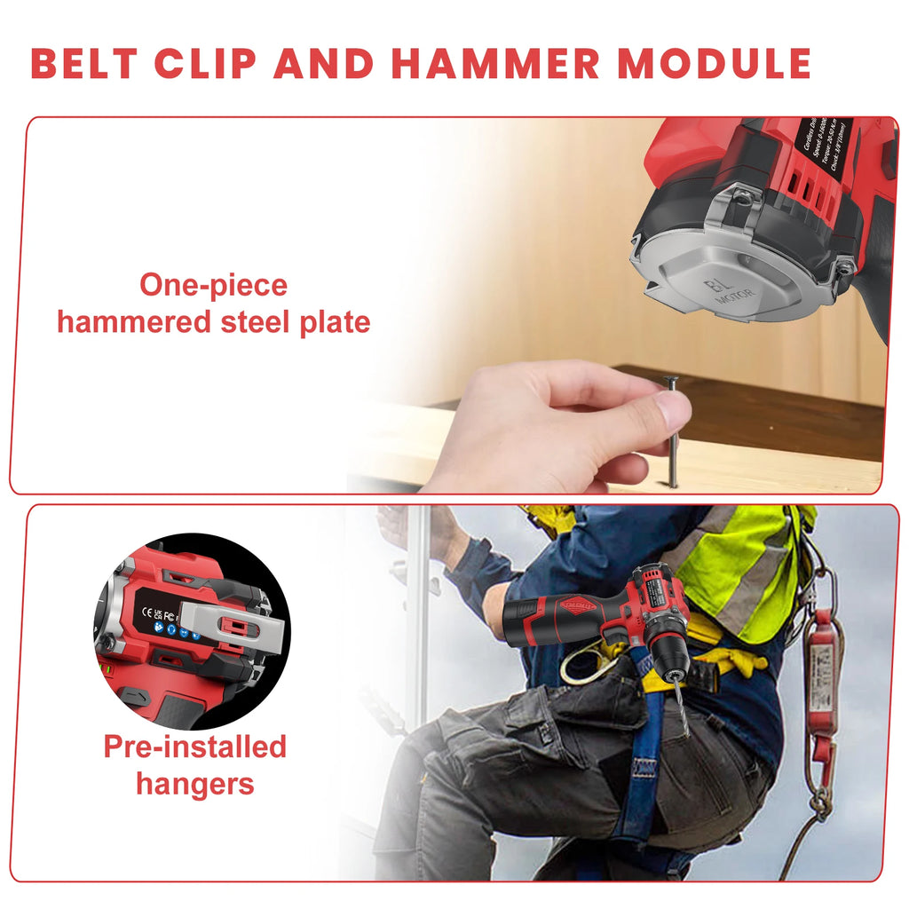80N.M Brushless Drill 2 Batteries Torque Adjustment 16.8V Impact Drill 3 in 1 Screwdriver 1600Rpm Electric Drill Power Tool