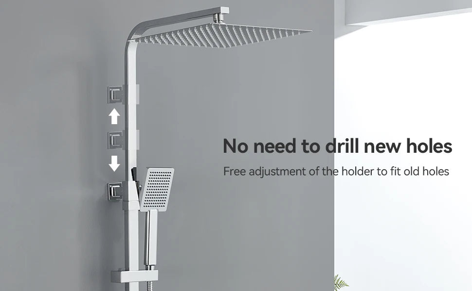 Auralum Thermostatic Shower Column, 38°C Thermostatic Mixer, Stainless Steel Shower System, Brass Faucet,12 inch, Chrome