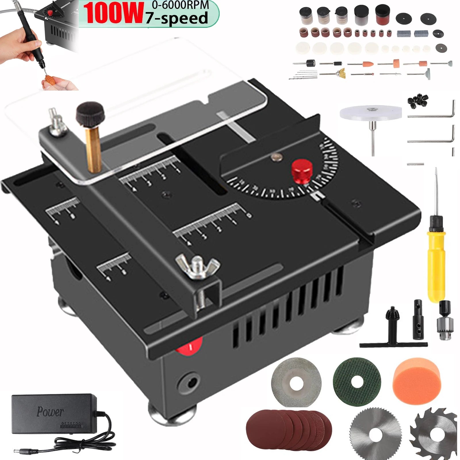 100W Mini Table Saw 5000RPM Small Woodworking Electric Bench Saw Handmade DIY Hobby Model Crafts Cutting Machine 16mm Blade Tool