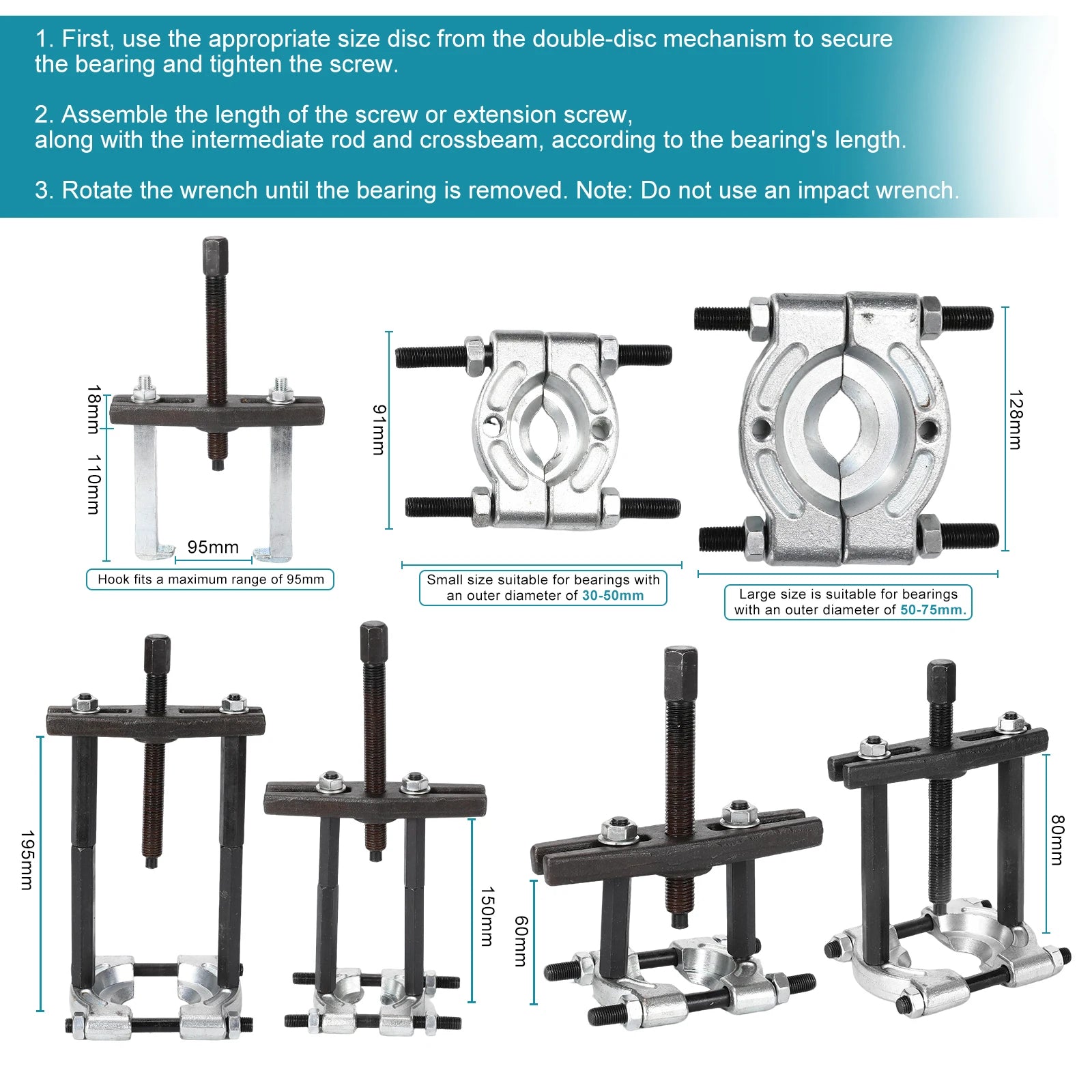 14 PCs beaying Puller Set Guillotine Puller Bearing Puller Pulley with claw interior outdoor 3 claw Pullers Internal Bearings, tooth Removal Car