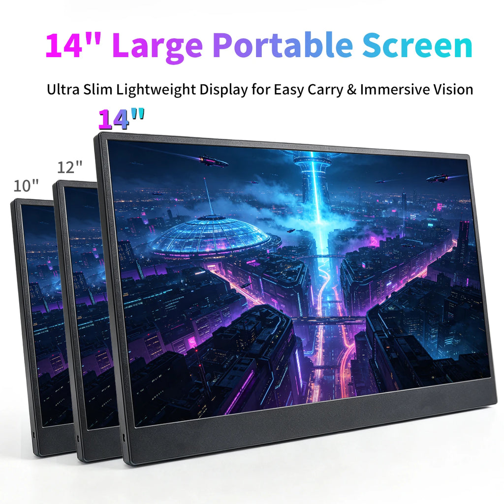 VEOUT 14-inch Portable Laptop Display, 1080P FHD Frameless IPS Ultra-Thin Travel Monitor with Adjustable Stand, Sleek Lightweight Design, Lag-Free Smooth Motion, Great for Daily Remote Office Work