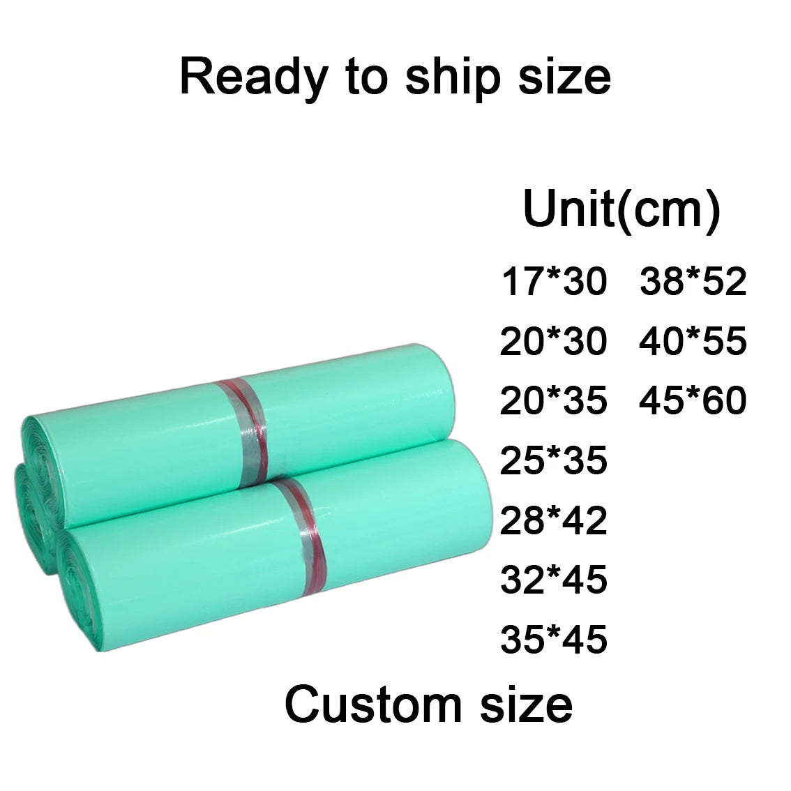 Mint green biodegradable poly mailer rolls with sealing tape