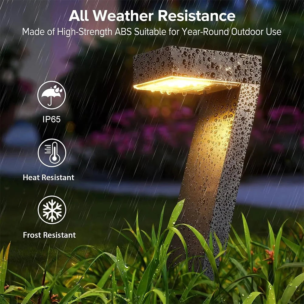 4 Pack Solar Pathway Lights Outdoor Waterproof LED Garden Lights Modern Number 7 Design Warm White Lawn Lights for Walkway Patio Yard Landscape Decor