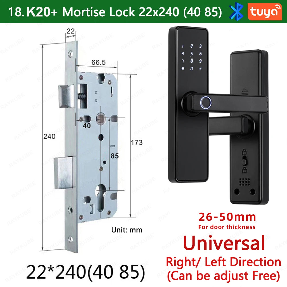 RAYKUBE K20 9-language Biometric Fingerprint Door Lock Electronic Door Lock with  Tuya APP/IC Card/Password/ Key Unlock