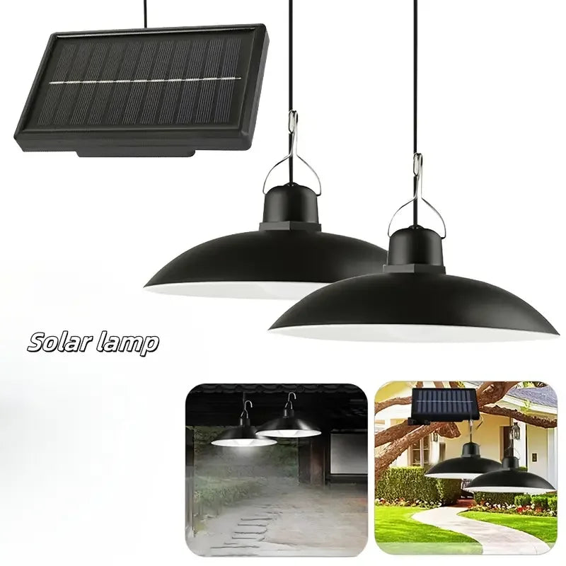 2 Heads LED Solar Powered Pendant Hanging Light Lamp Outdoor Waterproof LED Lamp Double-head Garden Yard Shed Lighting