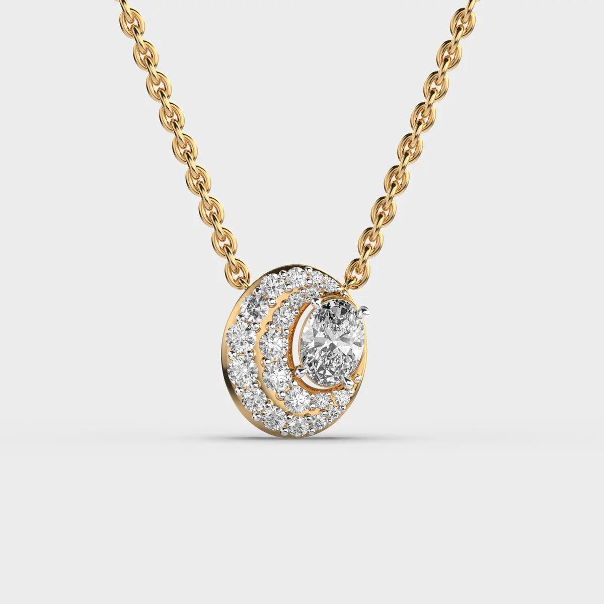 Luxury Women 18K Gold Plated Oval Diamond Pendant Necklace Link Chain For Engagement
