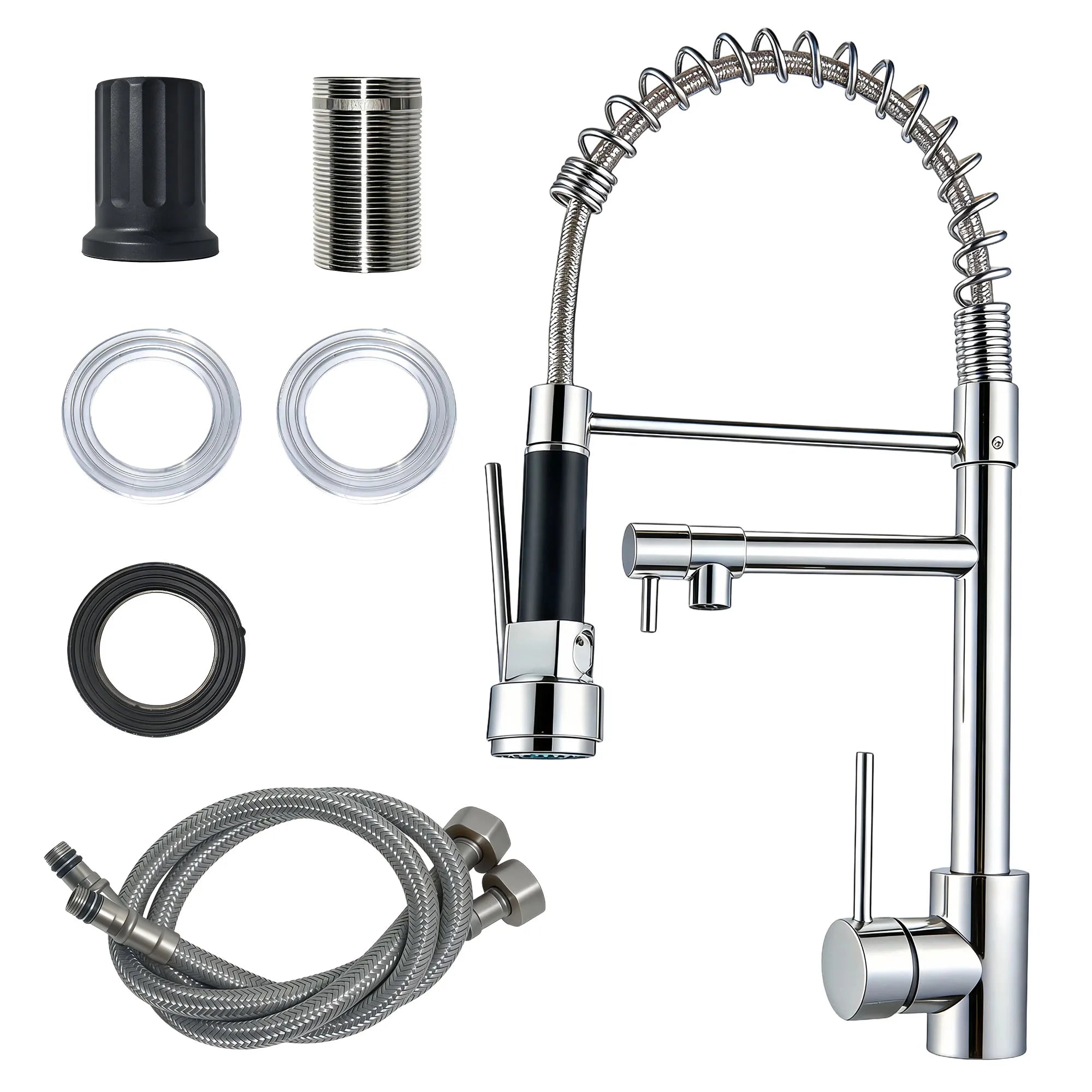 Multi-Function Pull-out Kitchen Sink Faucet, Full Dual-Direction Rotatable Swivel Spout, Premium Kitchen Mixer Faucet with Stable Hot and Cold Water Mixing, Detachable Pull Down Spray Head Kitchen Tap for Household Kitchen Us