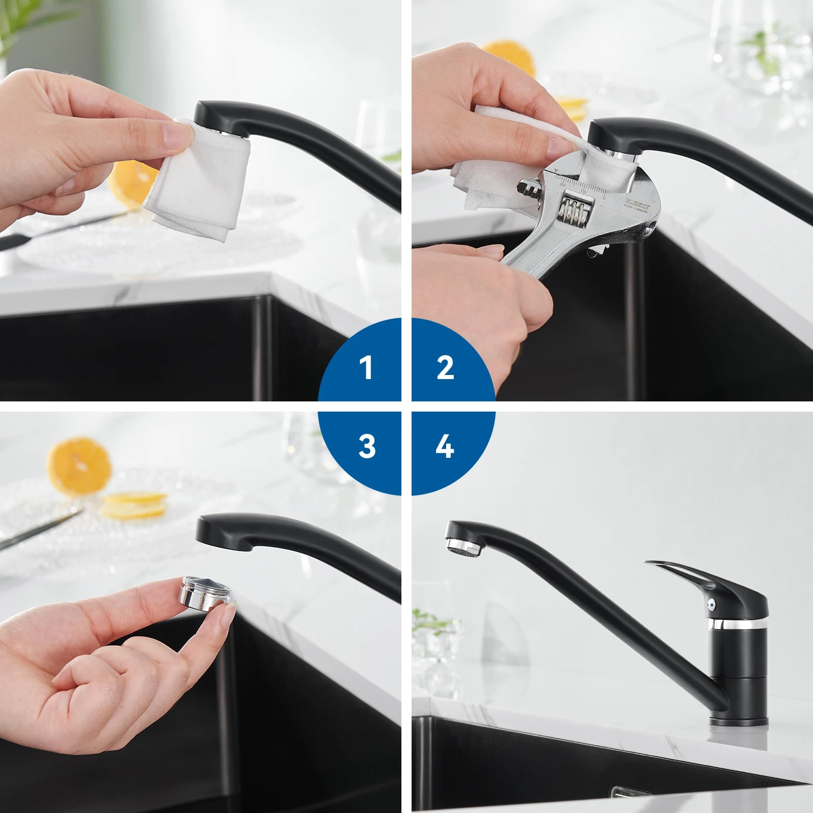 Black Kitchen Tap, Slanted Design 360 Swivel Bathroom Basin Faucet Hot Cold Water Mixer, Brass Stainless Steel Sink Tap, Removable Aerator PEX Hose, Standard G3/8 Modern Home Laundry Countertop Mounted Water Tap