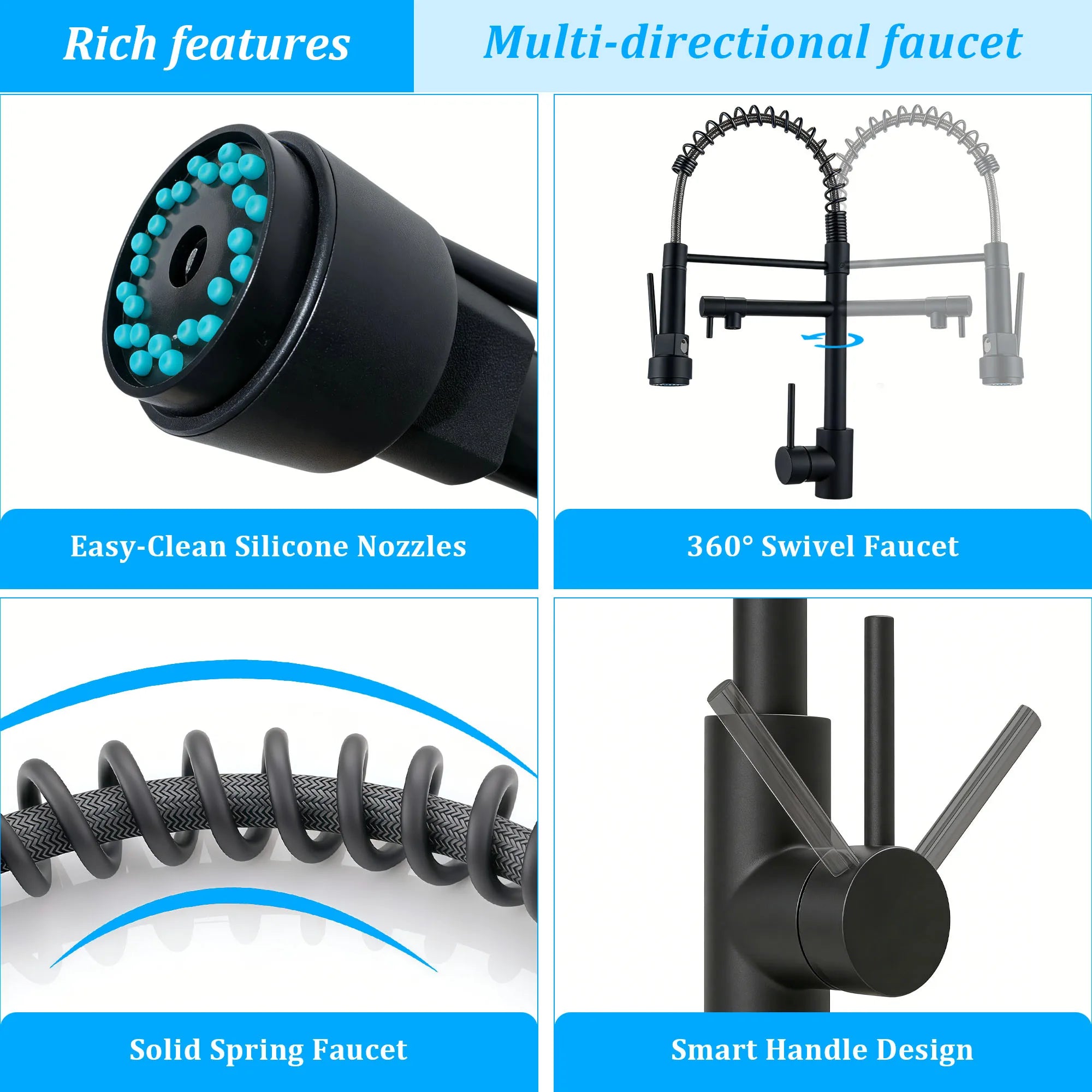 Multi-Function Pull-out Kitchen Sink Faucet, Full Dual-Direction Rotatable Swivel Spout, Premium Kitchen Mixer Faucet with Stable Hot and Cold Water Mixing, Detachable Pull Down Spray Head Kitchen Tap for Household Kitchen Us