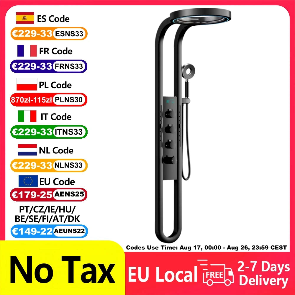 Wall Mounted Light Shower Faucet Panel LED Digital Display Shower Faucet Set Shower Screen Waterfall Bathroom Shower System Set